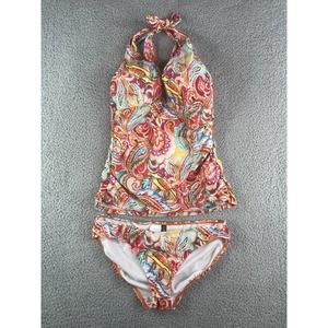 Ralph Lauren Paisley Halter Tankini Two-Piece in Red, Yellow & Blue